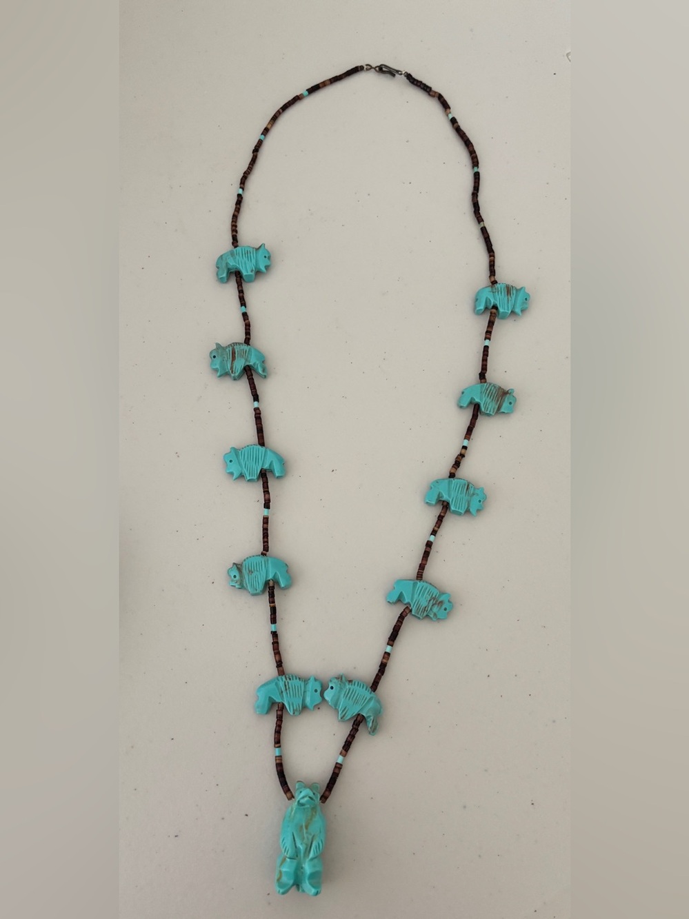 Genuine Vintage Bear and Buffalo Turquoise Stone Heshi Bead Necklace